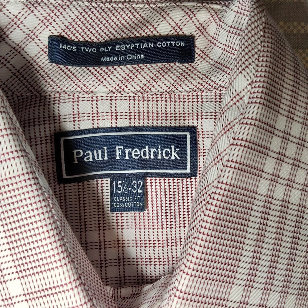 Paul Fredrick Dress Shirt Mens 15 1/2-32 Red & White Classic Fit Egyptian Cotton - Picture 4 of 7